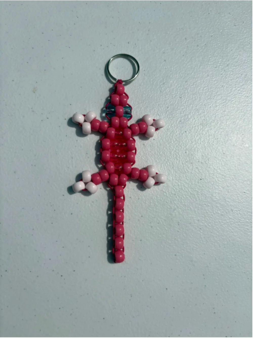 Pony Bead Lizard Keychain One Size Pink White
